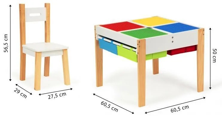 Set di tavolo e sedie per bambini colorati