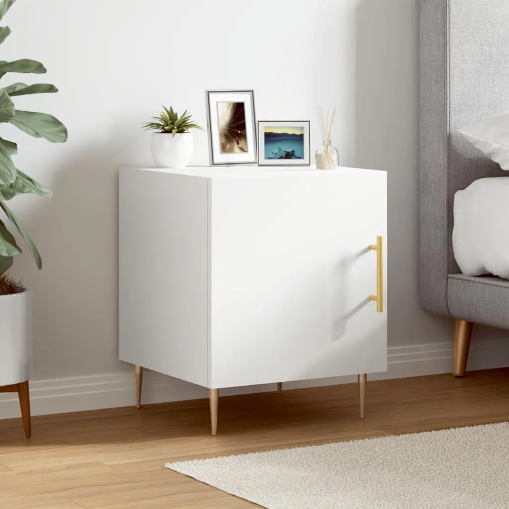 Comodino Bianco 40x40x50 Cm İn Legno Multistrato /