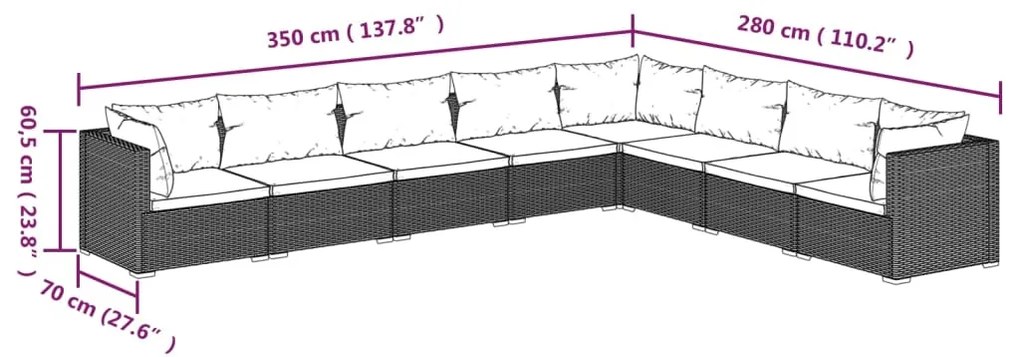 Set Divani da Giardino con Cuscini 8 pz in Polyrattan Marrone