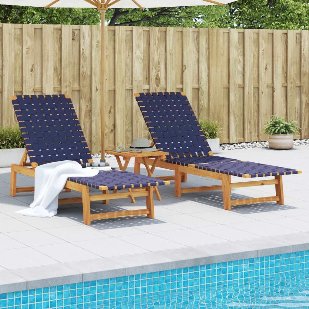 Lettini Con Tavolino 2pz Blu Scuro İn Legno Massello Di Acacia /