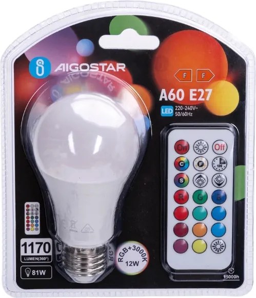 Aigostar - Lampadina LED RGBW dimmerabile E27/12W/230V 3000K + telecomando