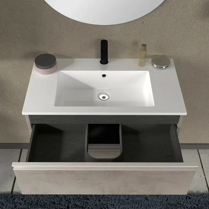 Mobile bagno sospeso 80 cm grigio cemento con lavabo e specchio Master