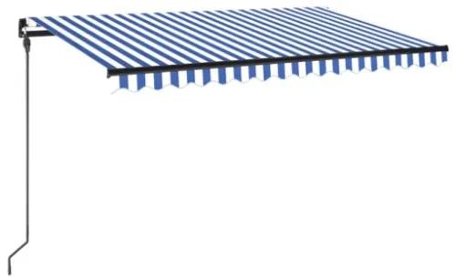 Tenda da Sole Retrattile Manuale con LED 450x300cm Blu e Bianca
