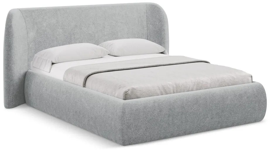 Letto matrimoniale imbottito grigio chiaro con contenitore con griglia 140x200 cm Hauke - Makamii