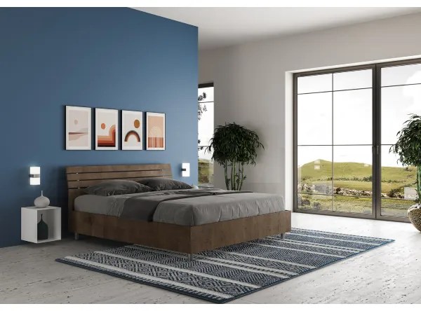 Letto matrimoniale contenitore 160x190 testata inclinata con doghe noce Ankel
