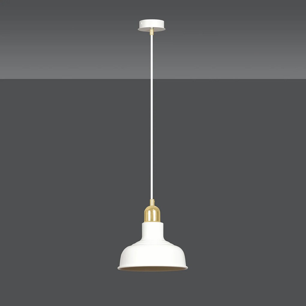 Sospensione Industrial 1 Luce Kubera In Acciaio Bianco Con Elementi In Oro