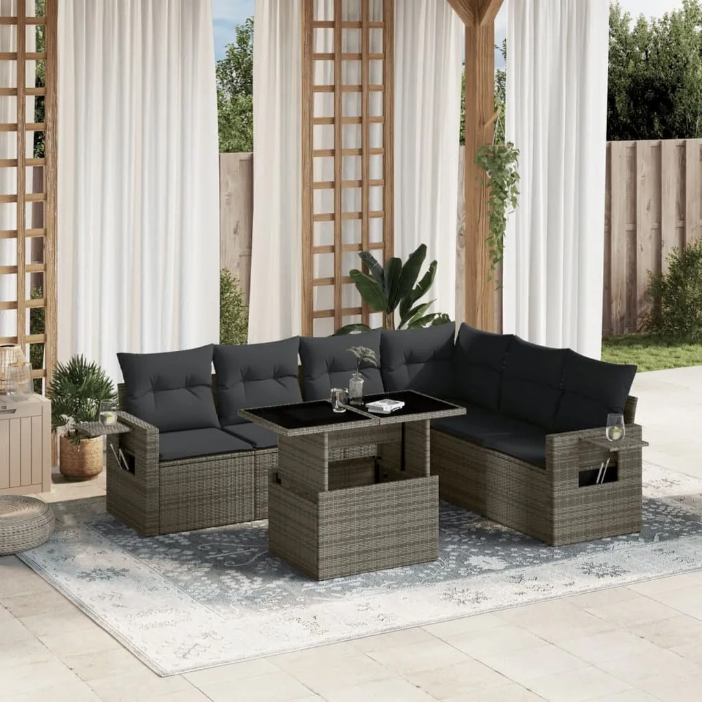 Set divani da giardino 7 pz con cuscini grigio in polyrattan