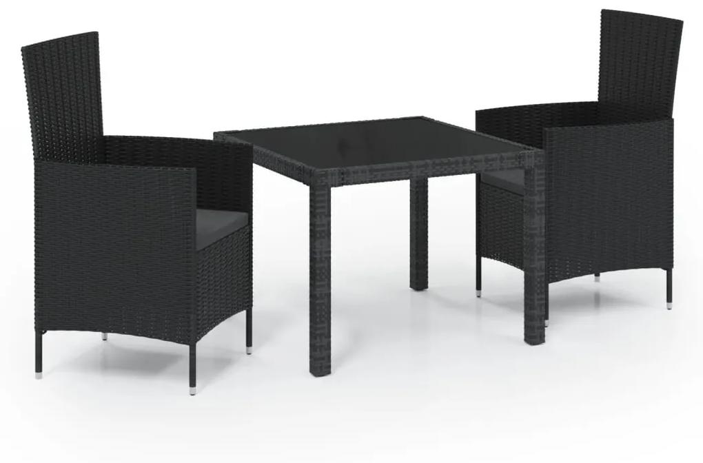 Set mobili da giardino 3 pz con cuscini in polyrattan nero