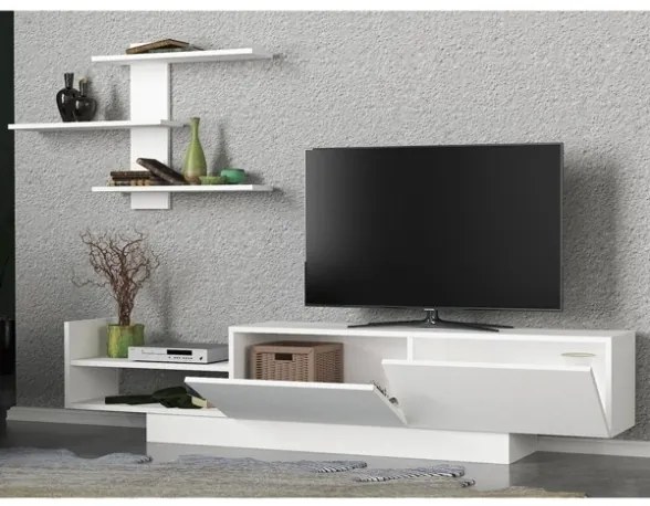 Parete Attrezzata Con Mobile TV E Mensola A Parete Bianco 180 Cm Egemen