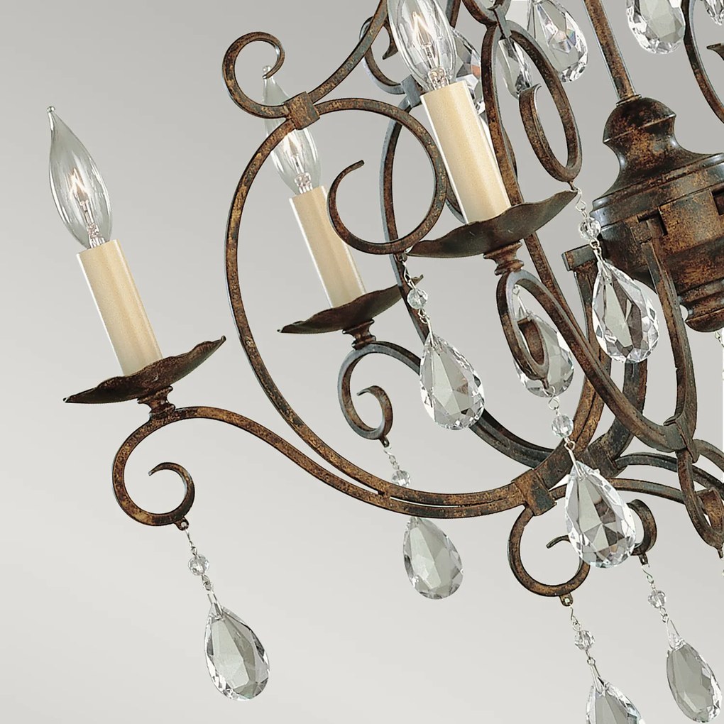 Lampadario Contemporaneo Chateau Acciaio Bronzo Moka Cristallo 6 Luci E14