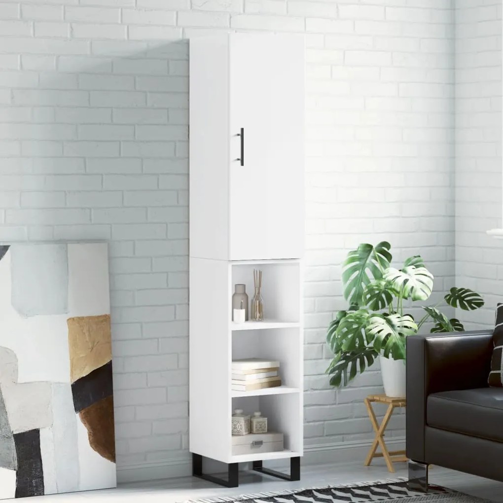 Credenza 34,5x34x180 Cm İn Legno Multistrato Bianco Lucido /