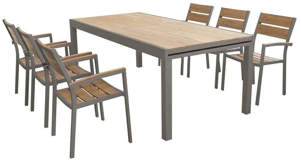 VIDUUS - set tavolo in alluminio cm 200/300 x 95 x 75 h con 6 poltrone Viduus