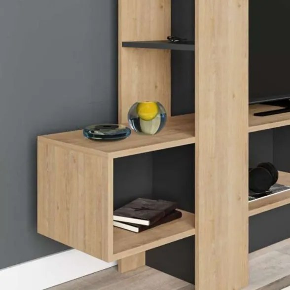 Mobile porta TV 180 cm rovere e antracite con libreria Troya