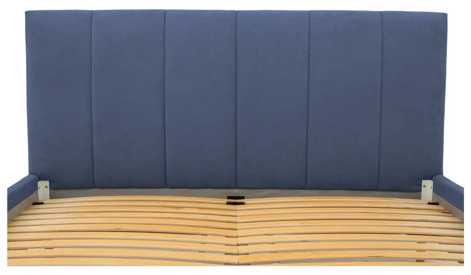 Letto matrimoniale imbottito blu con doghe in legno 160x200 cm Zee - Scandic