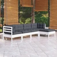 Set Divani da Giardino 5 pz con Cuscini Bianchi Legno di Pino 3096359