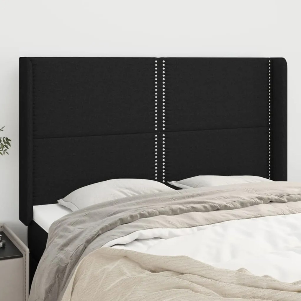 Testiera Ad Orecchio Nera 147x16x118/128 Cm İn Tessuto /