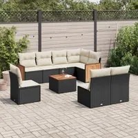 Set Divani da Giardino 9 pz con Cuscini Nero in Polyrattan 3227729