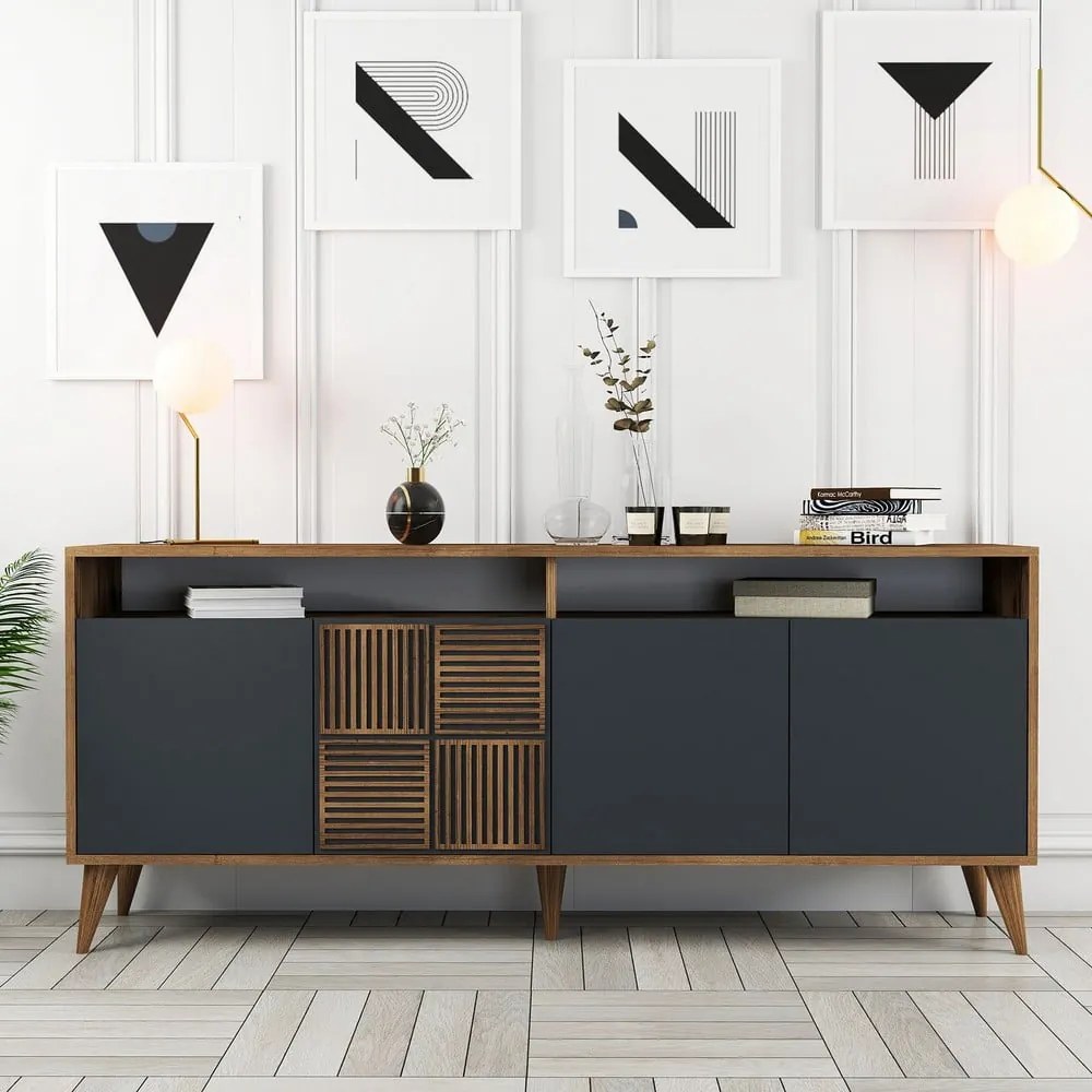 Credenza antracite in noce 180x79 cm Milan - Kalune Design