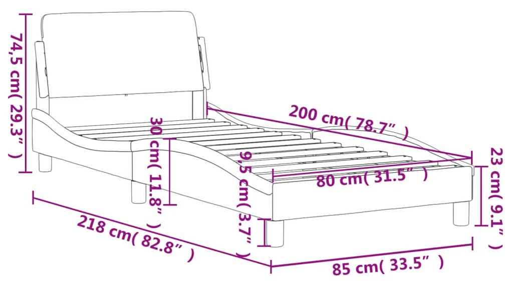 Giroletto con Testiera Marrone Scuro 80x200 cm in Tessuto