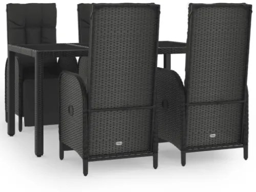 Set da Pranzo da Giardino 5 pz Nero con Cuscini in Polyrattan