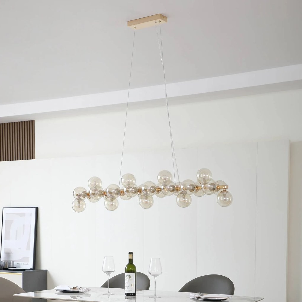 Lucande lampada a sospensione Naelen, oro/ambra, 125 cm, vetro, G9