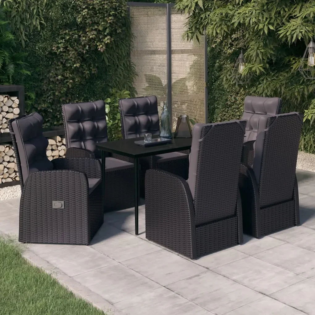 Set da pranzo da giardino 7 pz con cuscini nero