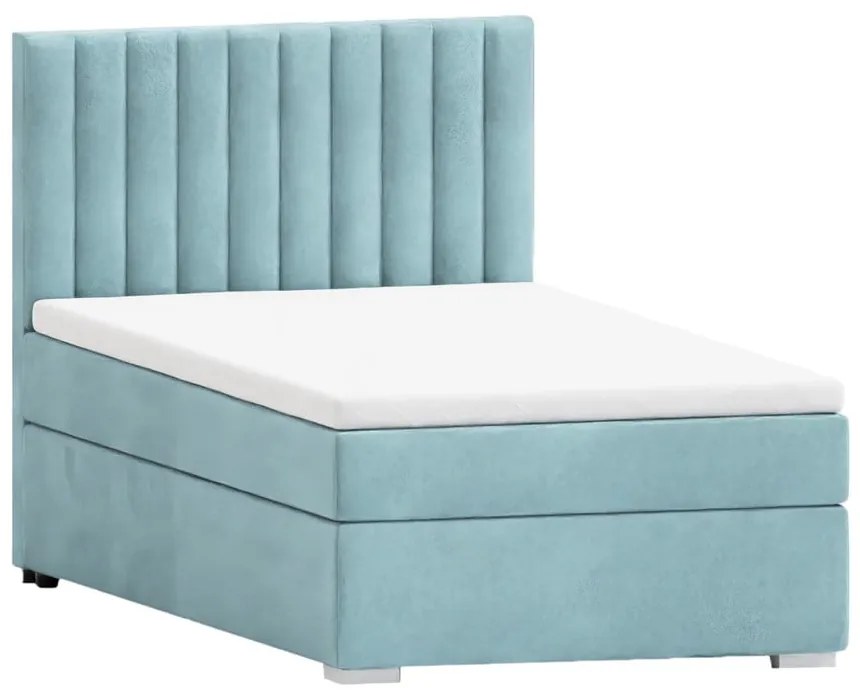 Letto singolo imbottito con contenitore azzurro con materasso e topper inclusi 100x200 cm Bunny – Ropez