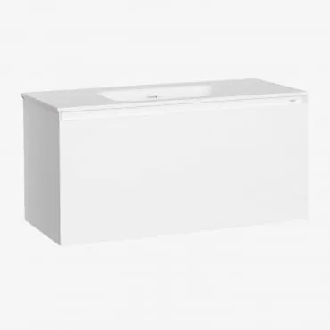 Mobile Bagno Sospeso In Legno Con Lavabo Integrato Macrae Bianco & ↔︎ 100 Cm - Sklum