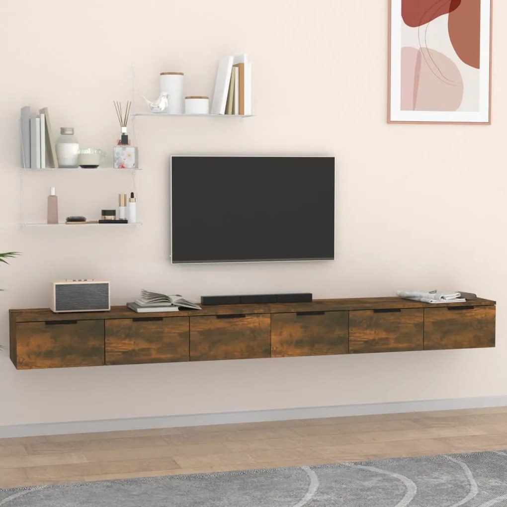 Mobili A Muro 2 Pz Rovere Fumo 102x30x20cm İn Legno Multistrato /