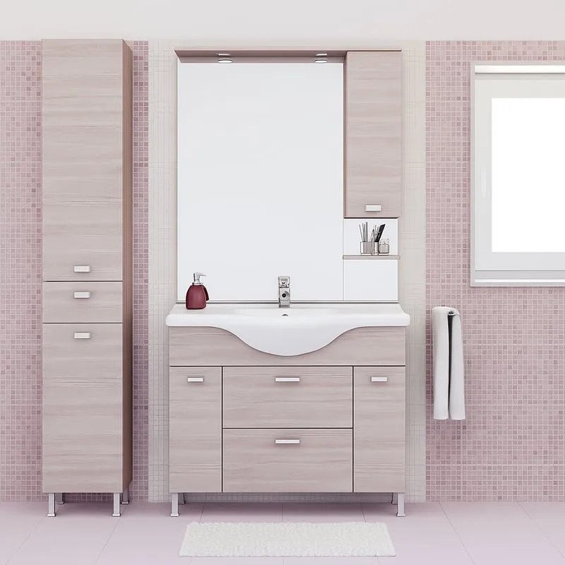 Mobile bagno da terra con lavabo L 100 x H 80 x P 33.5 cm larice 2 cassetti per vasca centrale Rimini