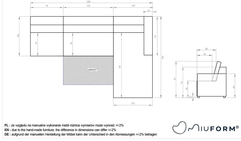 Divano angolare componibile beige allungabile/con contenitore (con penisola a destra) Lulu – Miuform