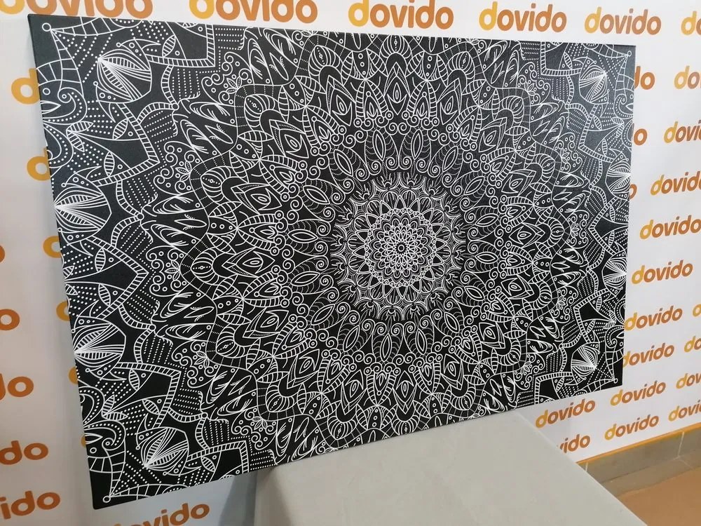 Quadro su tela – Mandala decorativa dettagliata in bianco e nero