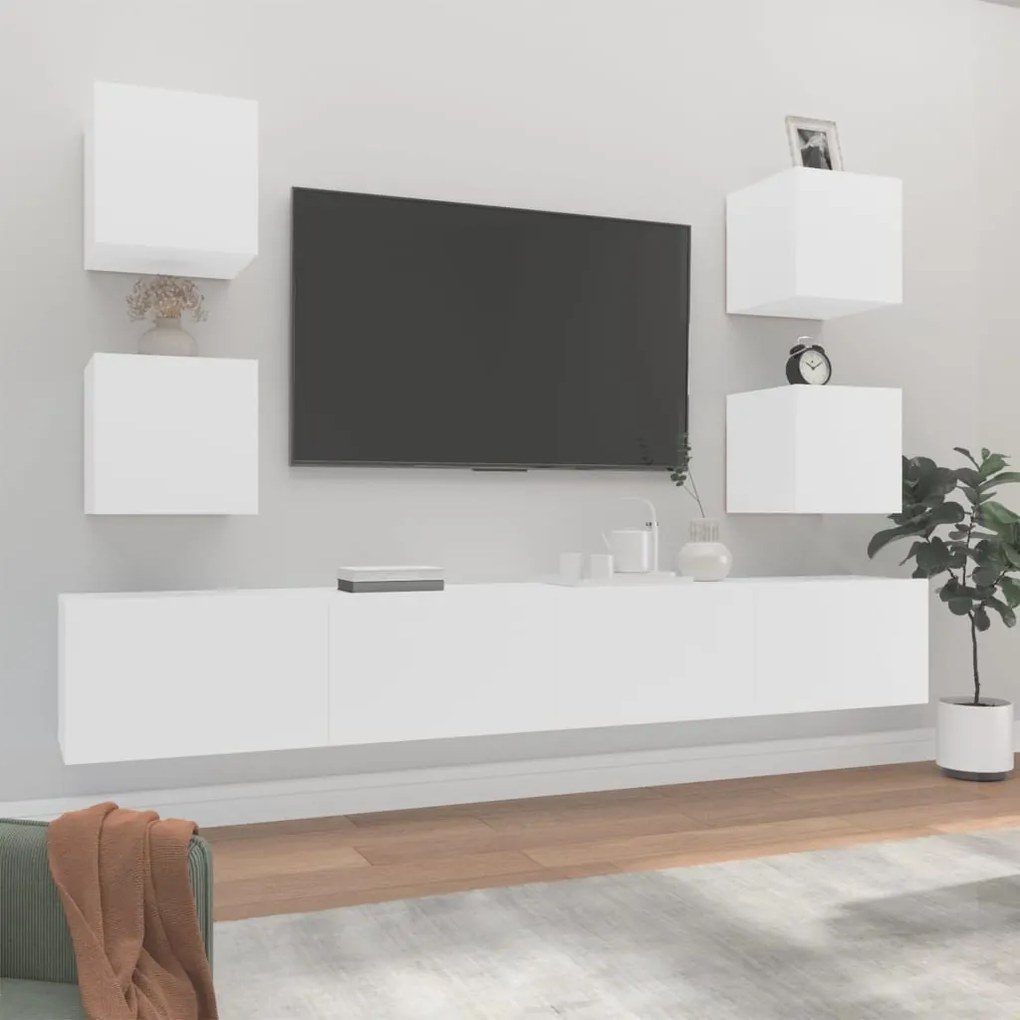 Set di mobili porta tv 6 pz bianco in legno multistrato