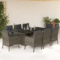 Set da Pranzo da Giardino 9 pz con Cuscini in Polyrattan Grigio 3211885