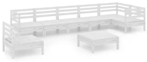 Set Divani da Giardino 8 pz in Legno Massello di Pino Bianco