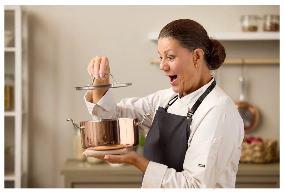 Pentola in acciaio inox e rame con coperchio incluso adatta all'induzione 3 l – Blomsterbergs