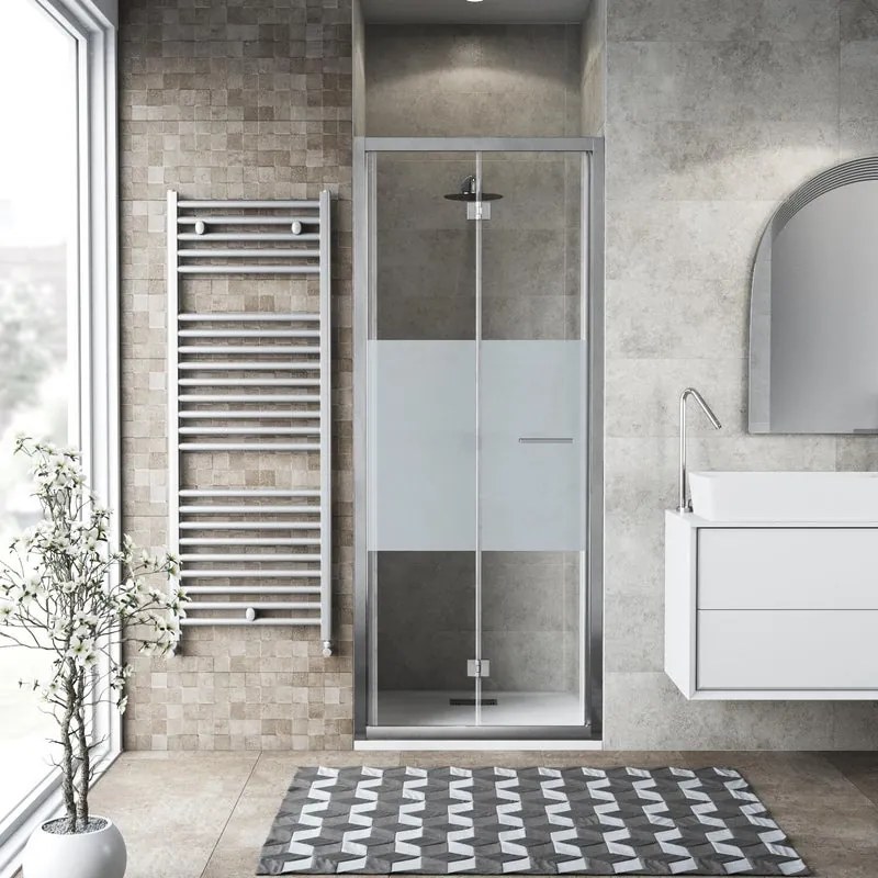 Porta doccia pieghevole Record, L 72-76 cm x H 195 cm x SP 6 mm, profilo cromo, vetro smerigliato