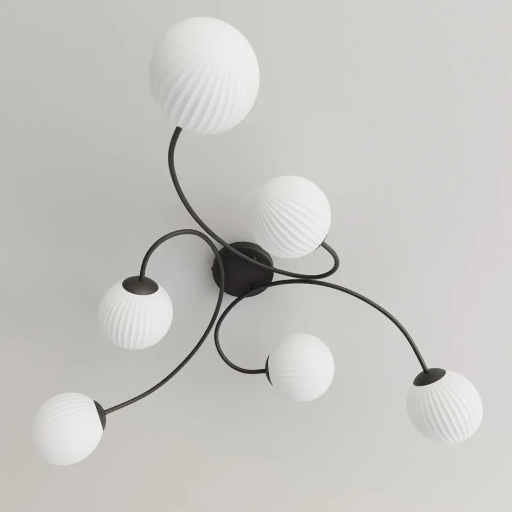 Lampada da soffitto in acciaio e vetro VIBRA 6 da interno 6xE14 Colore del corpo Nero e Bianco