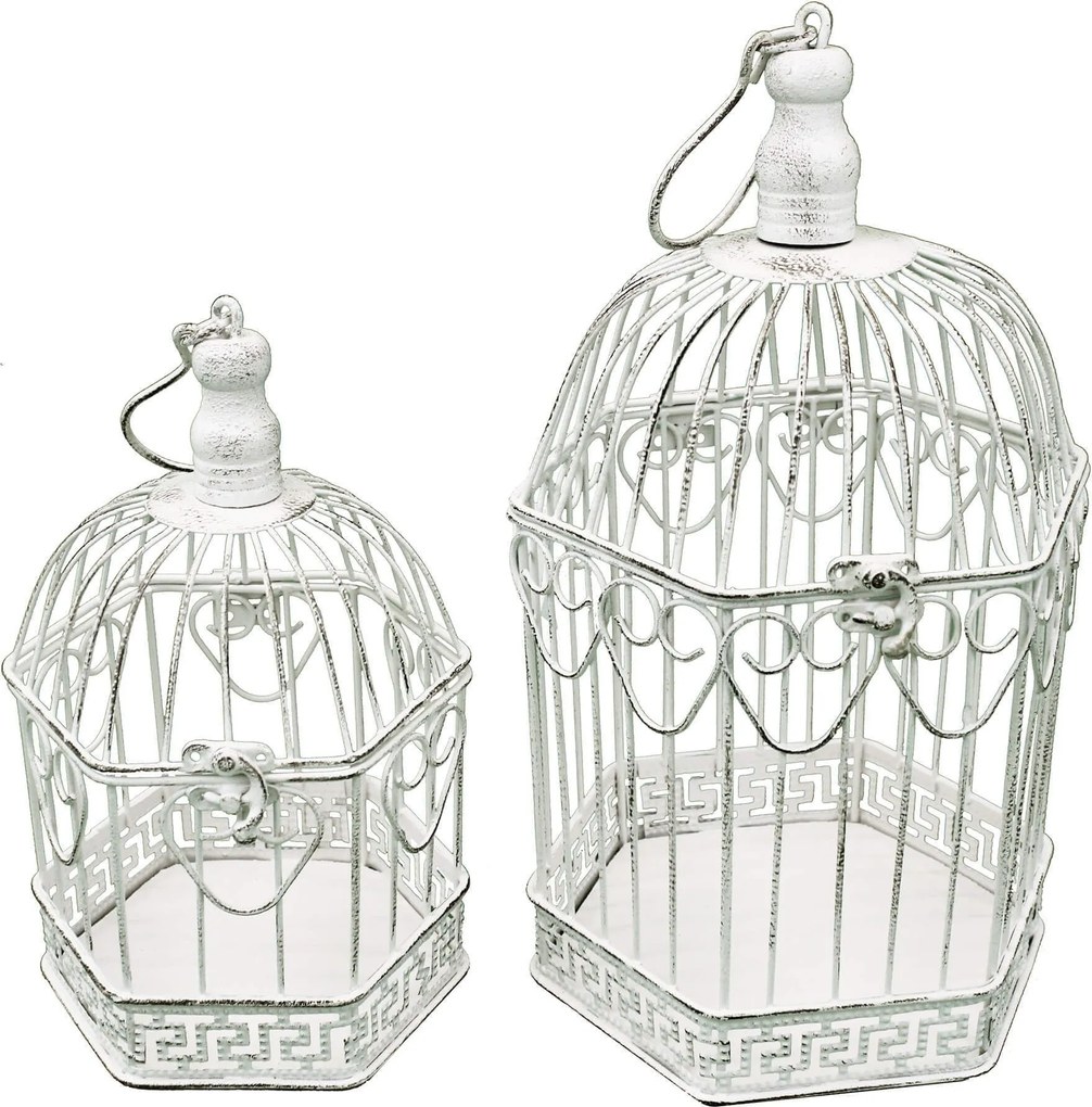 SEBATIEN - set di 2 gabbie esagonali stile provenzale in ferro verniciato