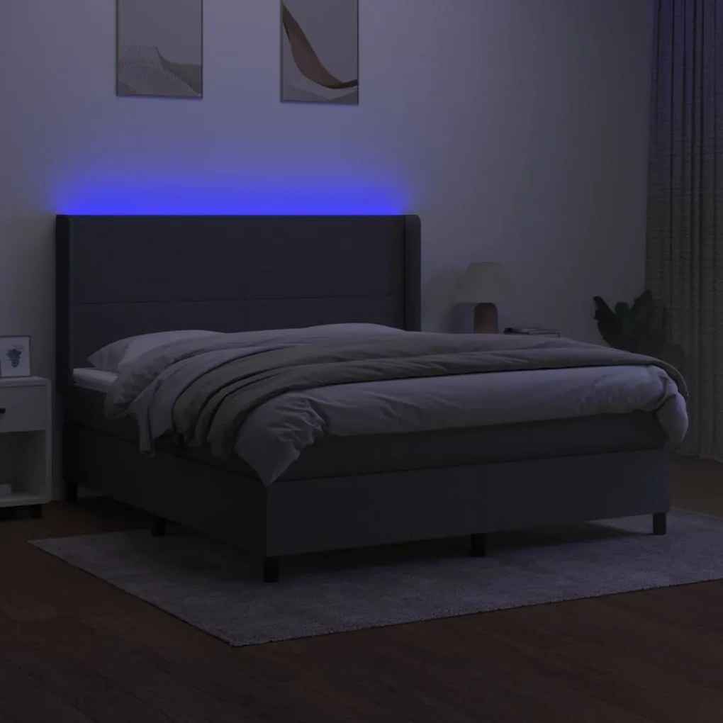 Letto a molle materasso e led grigio scuro 180x200cm in tessuto