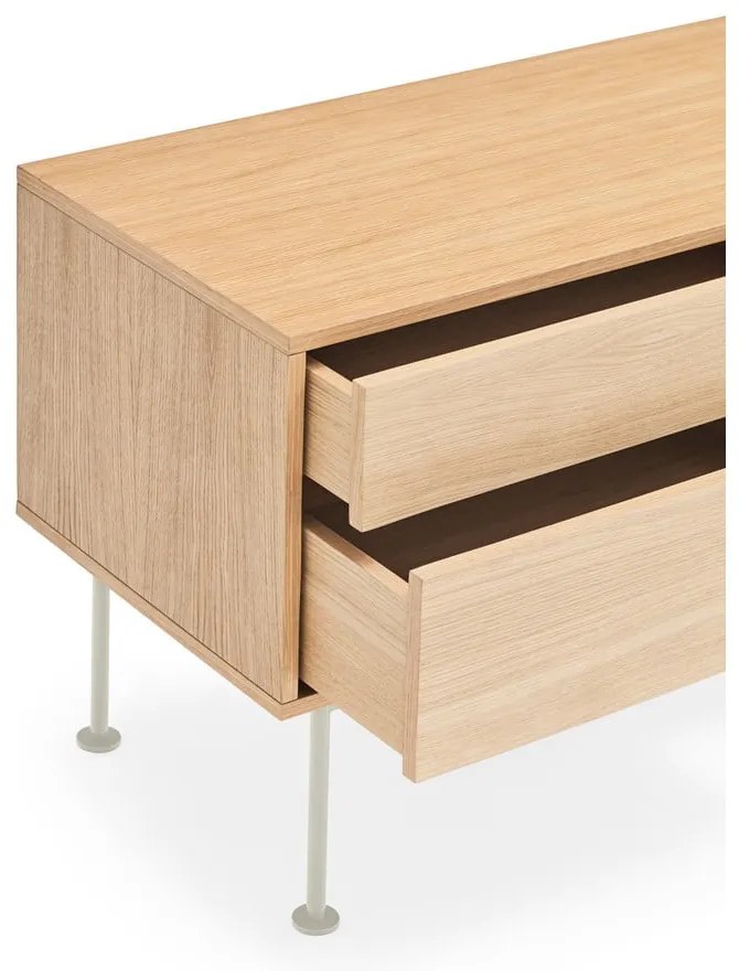 Cassettiera TV bianco crema con impiallacciatura in rovere Yoko - Teulat