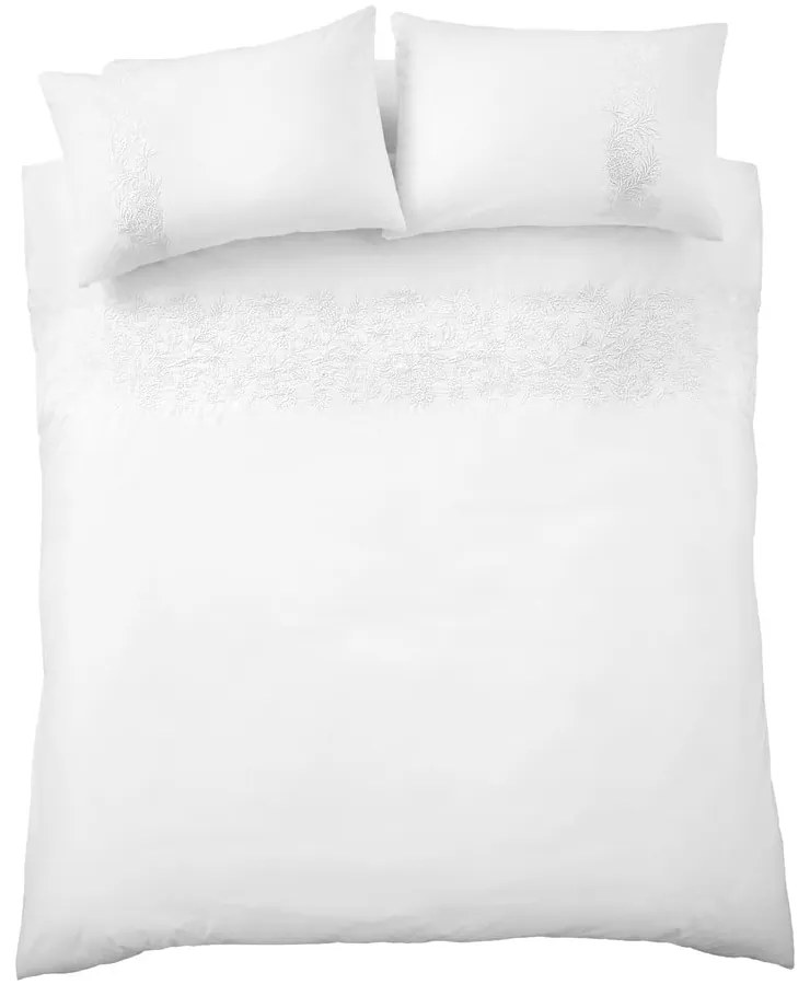 Set copripiumino e federa bianco in cotone per letto matrimoniale e per letto esteso 230x220 cm Embroidery Floral – Bianca