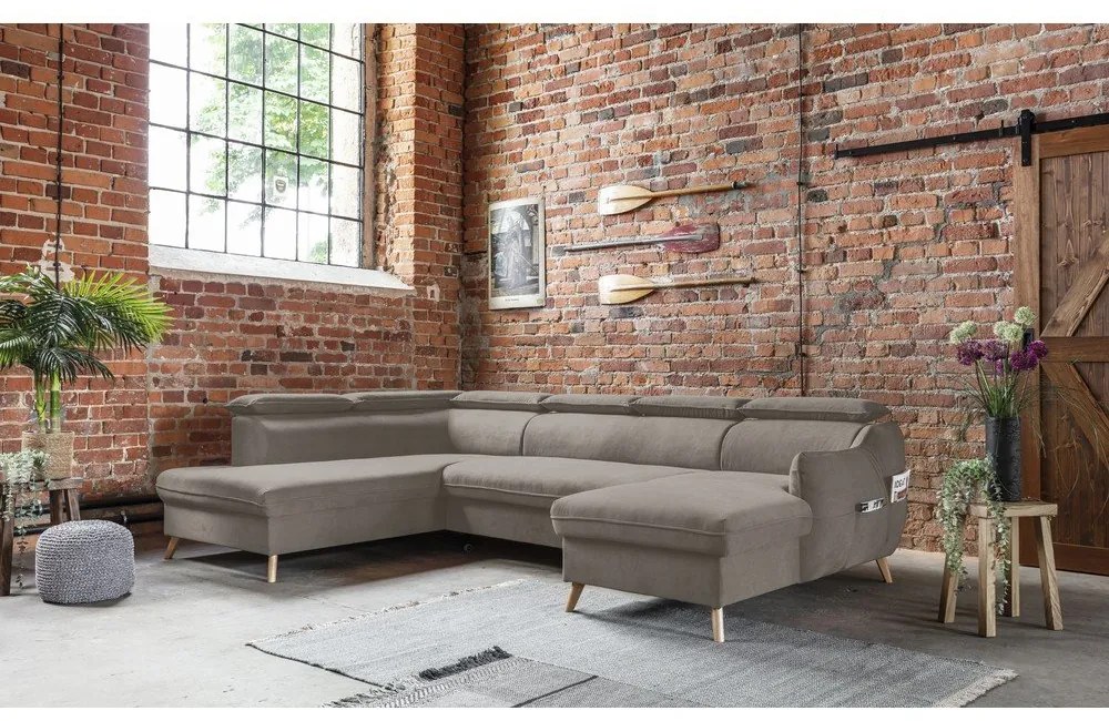 Divano letto angolare a U in velluto marrone chiaro (angolo sinistro) Sweet Harmony - Miuform