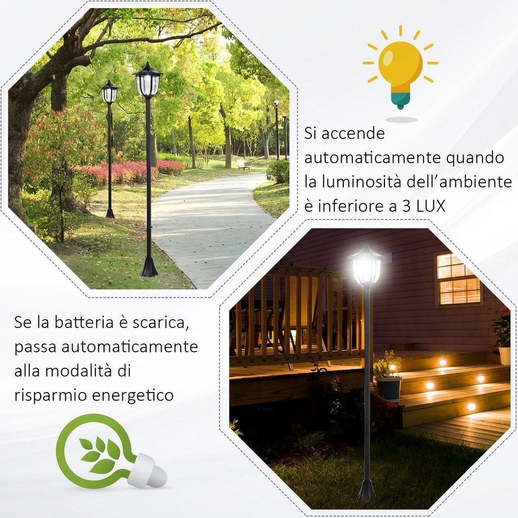 Lampione da Giardino LED a Energia Solare H177 cm Vincent...