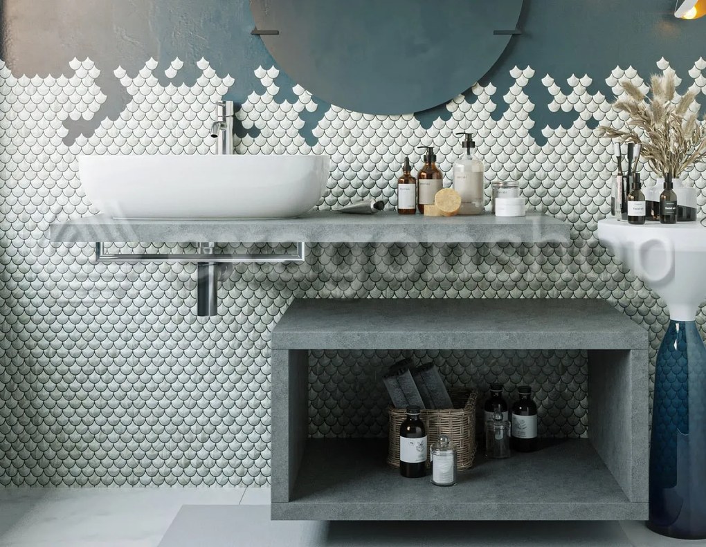 Mobile bagno Grigio Cielo 80x50 Thema con vano e Top consolle 110x50 cm con lavabo rettangolare bianco in ceramica