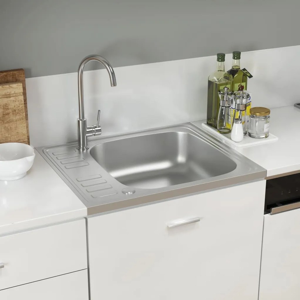 Lavello Da Cucina Con Scarico Argento 600x500x155 Mm Acciaio /
