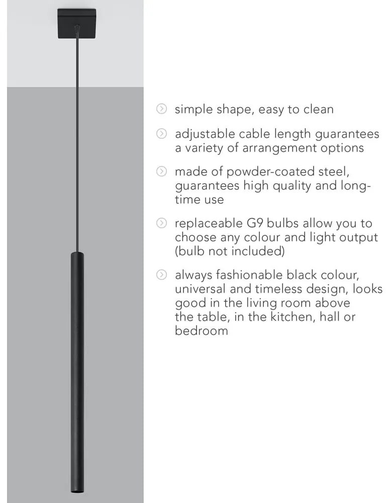 Apparecchio a sospensione nero Singolo Fideus - Sollux