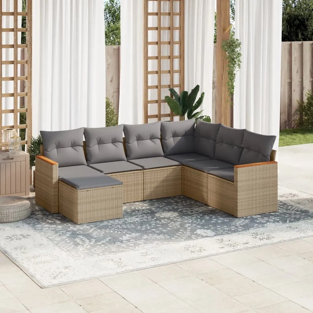 Set divano da giardino 7 pz con cuscini beige misto polyrattan