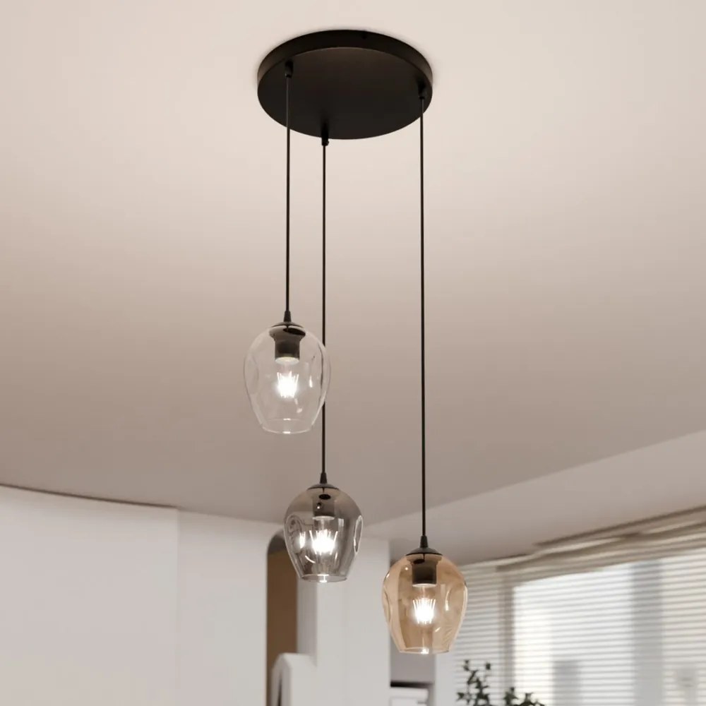 Lampadario a Sospensione in Acciaio e Vetro ISTAR 3 BL PREMIUM 3xE27 Colore delle Sfere Grafite, Trasparente, Ambrata
