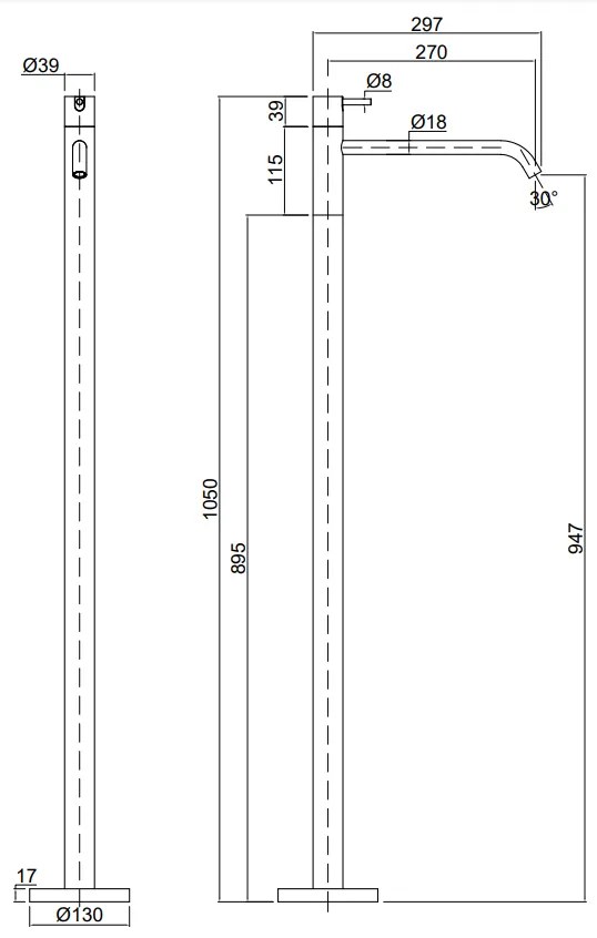 Antonio lupi design ay902lu miscelatore monocomando da pavimento 105 cm in acciaio lucido